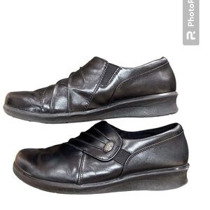 Black Leather Slip On Shoe, Size 9